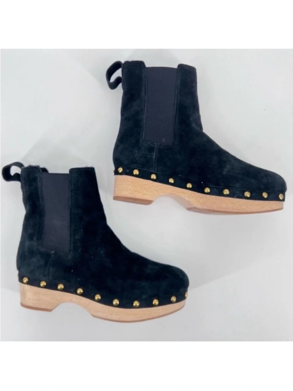 J. Crew Suede Ankle Boots Women’s 6 Black Studded Clog Heel Chelsea Booties